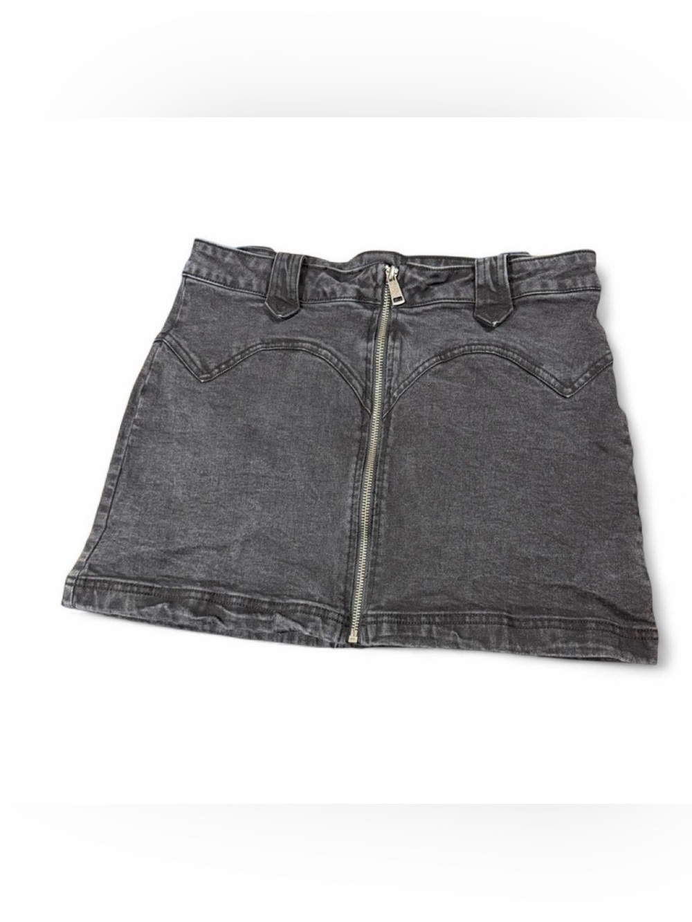 No Boundaries Black Acid Wash Denim Mini Skirt Front Zip Y2K Size 11